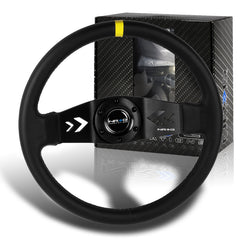 NRG 350MM Reinforced Black Leather Yellow Strip Spoke Steering Wheel RST-022R-Y