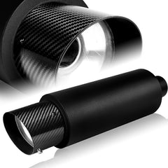 4" N1 Carbon Fiber Slant Tip Black Stainless Weld-On Exhaust Muffler 2.5" Inlet
