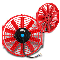 2 X 10" Red 1500 CFM 2250 RPM Electric Slim Push Pull Engine Bay Radiator Fan
