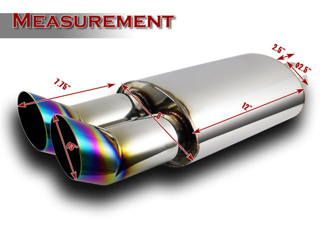 3" DTM Dual Rainbow Burnt Tip Stainless T304 Weld-On Exhaust Muffler 2.5" Inlet