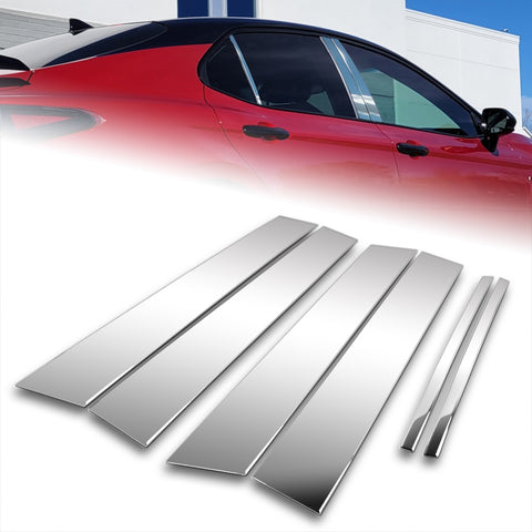 For 2018-2024 Toyota Camry Stainless Polish Mirror Chrome Door Pillar Trim 6-PCS