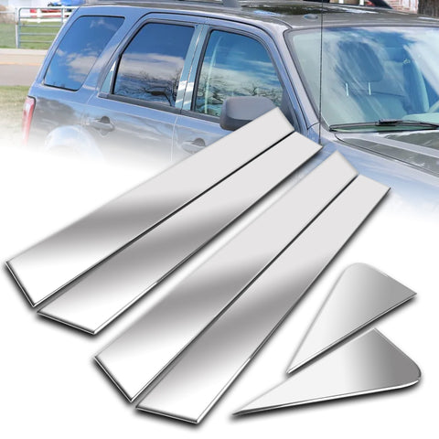 For 2008-2012 Ford Escape Chrome ABS Plastic Side Mirror Cover LH+RH 2-Pcs + For 2008-2012 Ford Escape Stainless Polish Mirror Chrome Door Pillar Trim 6PCS