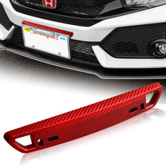 JDM Style Red Carbon Look Bumper Front License Plate Holder Relocate Bracket