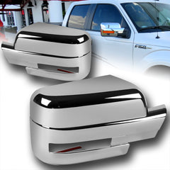 For 2009-2014 Ford F150 Mirror Chrome Full Side Mirror Covers W/ Turn Signal Cut