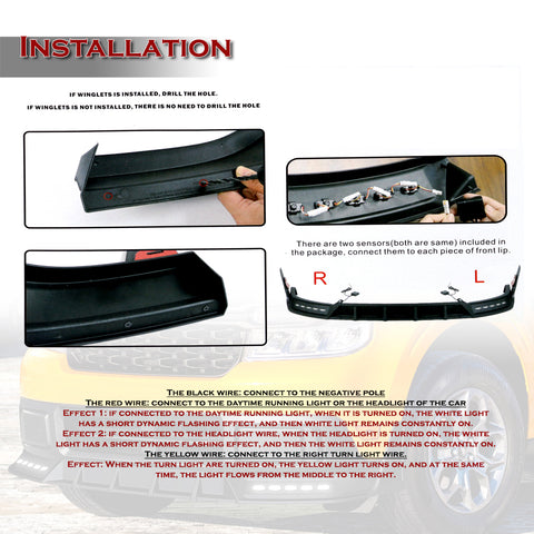 For 2022-2024 Ford Maverick Black Front Bumper Lip LED Sequential Running Lights  3pcs