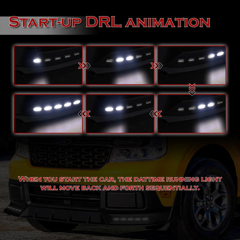 For 2022-2024 Ford Maverick Black Front Bumper Lip LED Sequential Running Lights  3pcs
