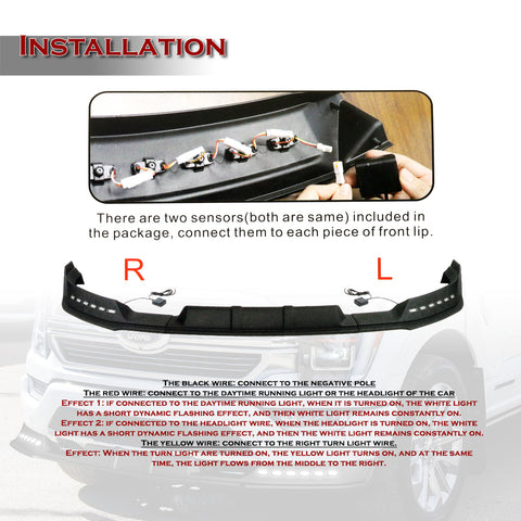 For 2021-2023 Ford F150 Black Front Bumper Lip LED Sequential Running Lights  3pcs