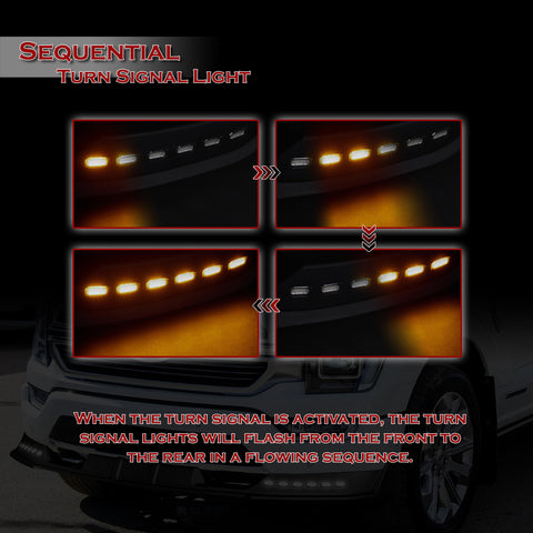 For 2021-2023 Ford F150 Black Front Bumper Lip LED Sequential Running Lights  3pcs