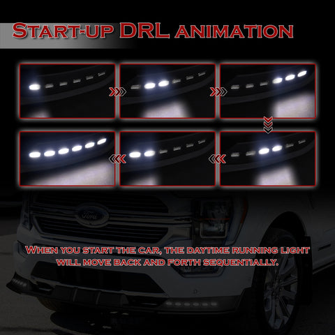 For 2021-2023 Ford F150 Black Front Bumper Lip LED Sequential Running Lights  3pcs