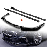 For 2019-2022 BMW Z4 G29 M-Sport Painted Black Front Bumper Body Kit Spoiler Lip + 86" x 4" Universal Painted Black Side Skirt Extension Rocker Splitters Lip 9pcs