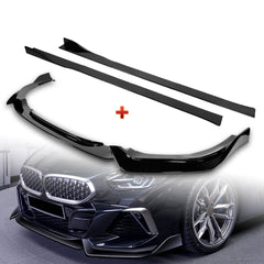 For 2019-2022 BMW Z4 G29 M-Sport Painted Black Front Bumper Body Kit Spoiler Lip + 86" x 4" Universal Painted Black Side Skirt Extension Rocker Splitters Lip 9pcs