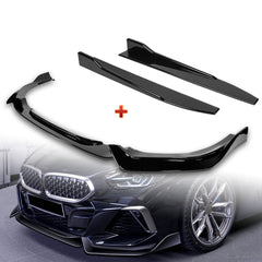 For 2019-2022 BMW Z4 G29 M-Sport Painted Black Front Bumper Body Kit Spoiler Lip + 31"x4" Universal Painted Black Side Skirt Rocker Splitters Diffuser Winglet Wind  5pcs