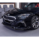 For 2019-2022 BMW Z4 G29 M-Sport Painted Black Front Bumper Body Kit Spoiler Lip + 86" x 4" Universal Painted Black Side Skirt Extension Rocker Splitters Lip 9pcs