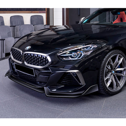 For 2019-2022 BMW Z4 G29 M-Sport Painted Black Front Bumper Body Kit Spoiler Lip + 86" x 4" Universal Painted Black Side Skirt Extension Rocker Splitters Lip 9pcs