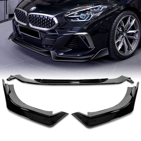 For 2019-2022 BMW Z4 G29 M-Sport Painted Black Front Bumper Body Kit Spoiler Lip + 86" x 4" Universal Painted Black Side Skirt Extension Rocker Splitters Lip 9pcs