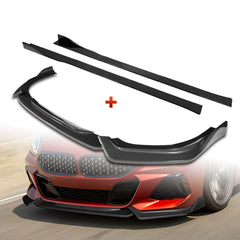 For 2019-2022 BMW Z4 G29 M-Sport Carbon Look Front Bumper Body Kit Spoiler Lip + 86" x 4" Universal Carbon Look Side Skirt Extension Rocker Splitters Lip 9pcs