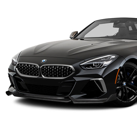For 2019-2022 BMW Z4 G29 M-Sport Carbon Look Front Bumper Body Kit Spoiler Lip + 86" x 4" Universal Carbon Look Side Skirt Extension Rocker Splitters Lip 9pcs