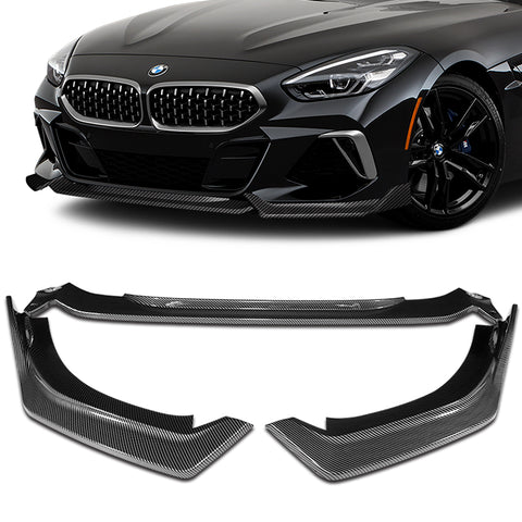 For 2019-2022 BMW Z4 G29 M-Sport Carbon Look Front Bumper Body Kit Spoiler Lip + 86" x 4" Universal Carbon Look Side Skirt Extension Rocker Splitters Lip 9pcs