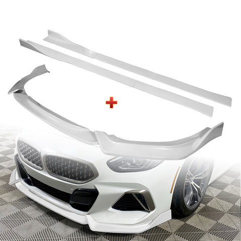 For 2019-2022 BMW Z4 G29 M-Sport Painted White Front Bumper Body Kit Spoiler Lip + 86" x 4" Universal Painted White Side Skirt Extension Rocker Splitters Lip 9pcs