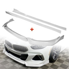 For 2019-2022 BMW Z4 G29 M-Sport Painted White Front Bumper Body Kit Spoiler Lip + 86" x 4" Universal Painted White Side Skirt Extension Rocker Splitters Lip 9pcs