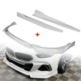 For 2019-2022 BMW Z4 G29 M-Sport Painted White Front Bumper Body Kit Spoiler Lip + 31"x4" Universal Painted White Side Skirt Rocker Splitters Diffuser Winglet Wind  5pcs