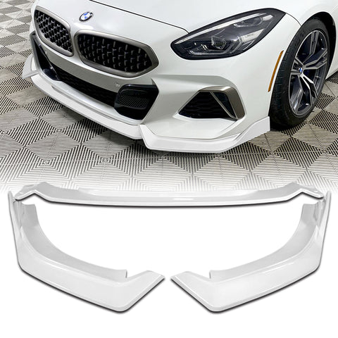 For 2019-2022 BMW Z4 G29 M-Sport Painted White Front Bumper Body Kit Spoiler Lip + 31"x4" Universal Painted White Side Skirt Rocker Splitters Diffuser Winglet Wind  5pcs
