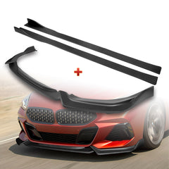 For 2019-2022 BMW Z4 G29 M-Sport Matt Black Front Bumper Body Kit Spoiler Lip + 86" x 4" Universal Black Side Skirt Extension Rocker Splitters Diffuser Lip 9pcs