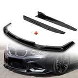 For 2016-2020 BMW M2 F87 RA-Style Painted BLK Front Bumper Spoiler Splitter Lip + 31"x4" Universal Painted Black Side Skirt Rocker Splitters Diffuser Winglet Wind  5pcs