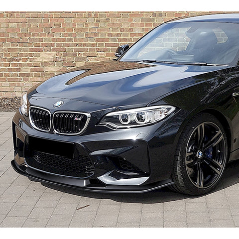 For 2016-2020 BMW M2 F87 RA-Style Painted BLK Front Bumper Spoiler Splitter Lip + 86" x 4" Universal Painted Black Side Skirt Extension Rocker Splitters Lip 9pcs