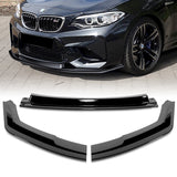 For 2016-2020 BMW M2 F87 RA-Style Painted BLK Front Bumper Spoiler Splitter Lip + 86" x 4" Universal Painted Black Side Skirt Extension Rocker Splitters Lip 9pcs