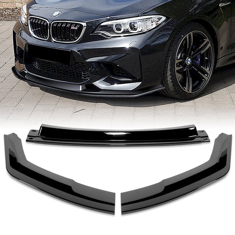 For 2016-2020 BMW M2 F87 RA-Style Painted BLK Front Bumper Spoiler Splitter Lip + 86" x 4" Universal Painted Black Side Skirt Extension Rocker Splitters Lip 9pcs