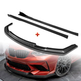 For 2016-2020 BMW M2 F87 RA-Style Carbon Look Front Bumper Spoiler Splitter Lip + 86" x 4" Universal Carbon Look Side Skirt Extension Rocker Splitters Lip 9pcs