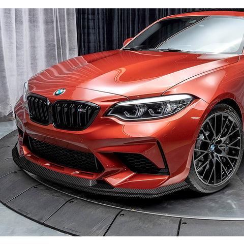 For 2016-2020 BMW M2 F87 RA-Style Carbon Look Front Bumper Spoiler Splitter Lip + 86" x 4" Universal Carbon Look Side Skirt Extension Rocker Splitters Lip 9pcs
