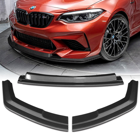 For 2016-2020 BMW M2 F87 RA-Style Carbon Look Front Bumper Spoiler Splitter Lip + 86" x 4" Universal Carbon Look Side Skirt Extension Rocker Splitters Lip 9pcs