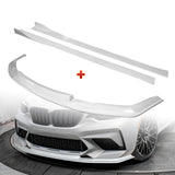 For 2016-2020 BMW M2 F87 RA-Style Painted WH Front Bumper Spoiler Splitter Lip + 86" x 4" Universal Painted White Side Skirt Extension Rocker Splitters Lip 9pcs