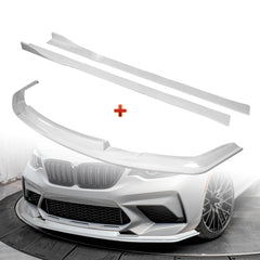 For 2016-2020 BMW M2 F87 RA-Style Painted WH Front Bumper Spoiler Splitter Lip + 86" x 4" Universal Painted White Side Skirt Extension Rocker Splitters Lip 9pcs