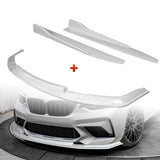 For 2016-2020 BMW M2 F87 RA-Style Painted WH Front Bumper Spoiler Splitter Lip + 31"x4" Universal Painted White Side Skirt Rocker Splitters Diffuser Winglet Wind  5pcs