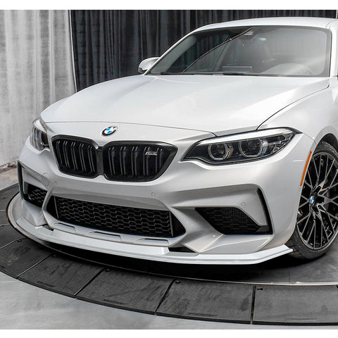 For 2016-2020 BMW M2 F87 RA-Style Painted WH Front Bumper Spoiler Splitter Lip + 86" x 4" Universal Painted White Side Skirt Extension Rocker Splitters Lip 9pcs