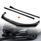 For 2021-2025 Ford Mustang Mach-E GT-Style Painted BLK Front Bumper Spoiler Lip + 86" x 4" Universal Painted Black Side Skirt Extension Rocker Splitters Lip 9pcs