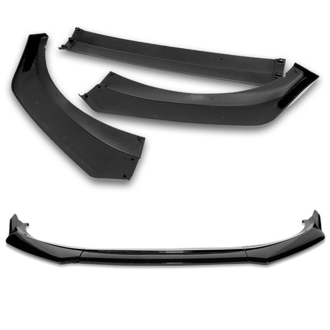 For 2021-2025 Ford Mustang Mach-E GT-Style Painted BLK Front Bumper Spoiler Lip + 86" x 4" Universal Painted Black Side Skirt Extension Rocker Splitters Lip 9pcs