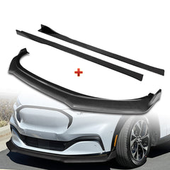 For 2021-2025 Ford Mustang Mach-E GT-Style Carbon Look Front Bumper Spoiler Lip + 86" x 4" Universal Carbon Look Side Skirt Extension Rocker Splitters Lip 9pcs