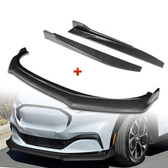 For 2021-2025 Ford Mustang Mach-E GT-Style Carbon Look Front Bumper Spoiler Lip + 31"x4" Universal Carbon Style Side Skirt Rocker Splitters Diffuser Winglet Wind  5pcs