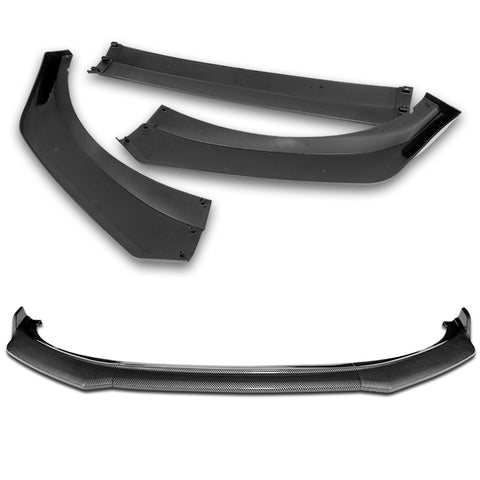 For 2021-2025 Ford Mustang Mach-E GT-Style Carbon Look Front Bumper Spoiler Lip + 86" x 4" Universal Carbon Look Side Skirt Extension Rocker Splitters Lip 9pcs