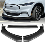 For 2021-2025 Ford Mustang Mach-E GT-Style Carbon Look Front Bumper Spoiler Lip + 86" x 4" Universal Carbon Look Side Skirt Extension Rocker Splitters Lip 9pcs