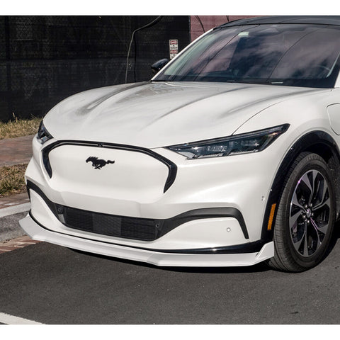 For 2021-2025 Ford Mustang Mach-E GT-Style Painted WH Front Bumper Spoiler Lip + 86" x 4" Universal Painted White Side Skirt Extension Rocker Splitters Lip 9pcs