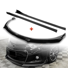 For 2014-2016 Toyota Corolla S GT-Style Painted Black Front Bumper Spoiler Lip + 86" x 4" Universal Painted Black Side Skirt Extension Rocker Splitters Lip 9pcs