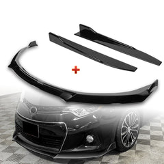 For 2014-2016 Toyota Corolla S GT-Style Painted Black Front Bumper Spoiler Lip + 31"x4" Universal Painted Black Side Skirt Rocker Splitters Diffuser Winglet Wind  5pcs