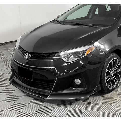 For 2014-2016 Toyota Corolla S GT-Style Painted Black Front Bumper Spoiler Lip + 86" x 4" Universal Painted Black Side Skirt Extension Rocker Splitters Lip 9pcs
