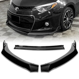For 2014-2016 Toyota Corolla S GT-Style Painted Black Front Bumper Spoiler Lip + 86" x 4" Universal Painted Black Side Skirt Extension Rocker Splitters Lip 9pcs