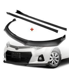 For 2014-2016 Toyota Corolla S GT-Style Carbon Painted Front Bumper Spoiler Lip + 86" x 4" Universal Carbon Look Side Skirt Extension Rocker Splitters Lip 9pcs